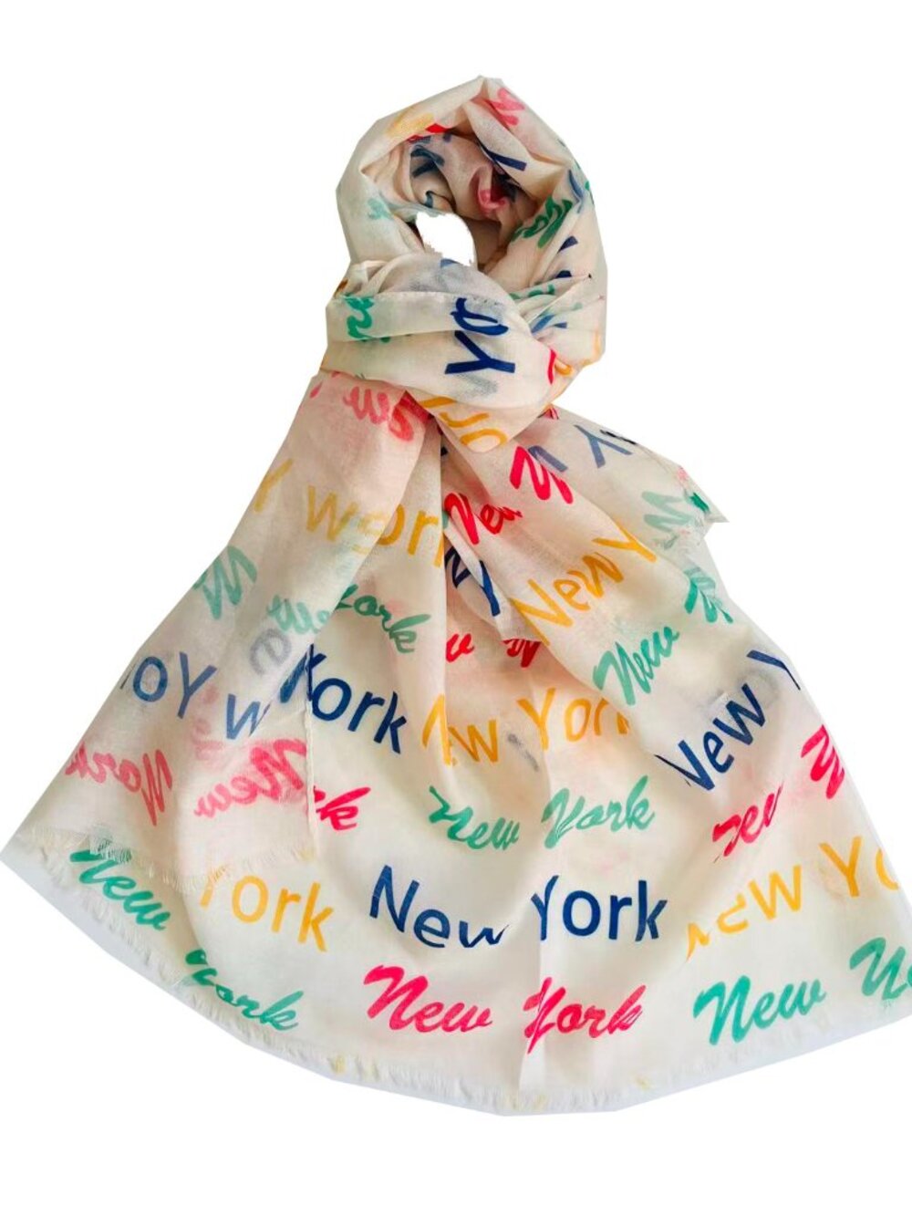 Women Summer New York Print Rectangular Light Scarf - Multicolors